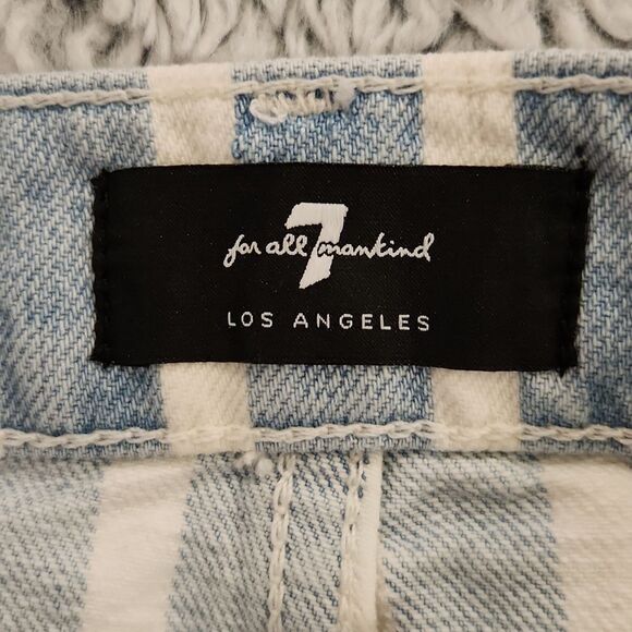 Blue and white striped 7 for all mankind jean skirt w/ distressed hem size 24. - Picture 8 of 15